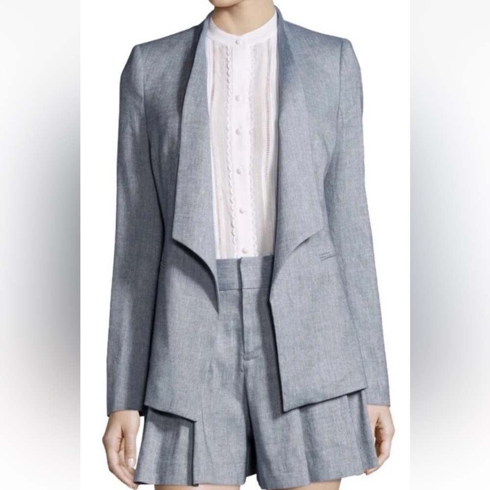 Alice + Olivia Light Blue Linen Draped Collar Jacket 0 New!